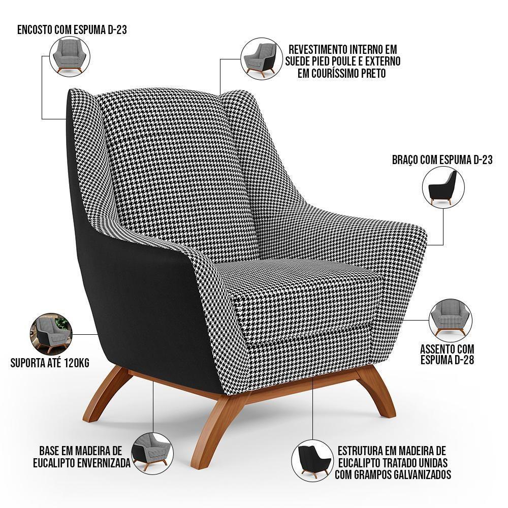 Kit 02 Poltronas Corano Preto C-05 Pied Poule - 6