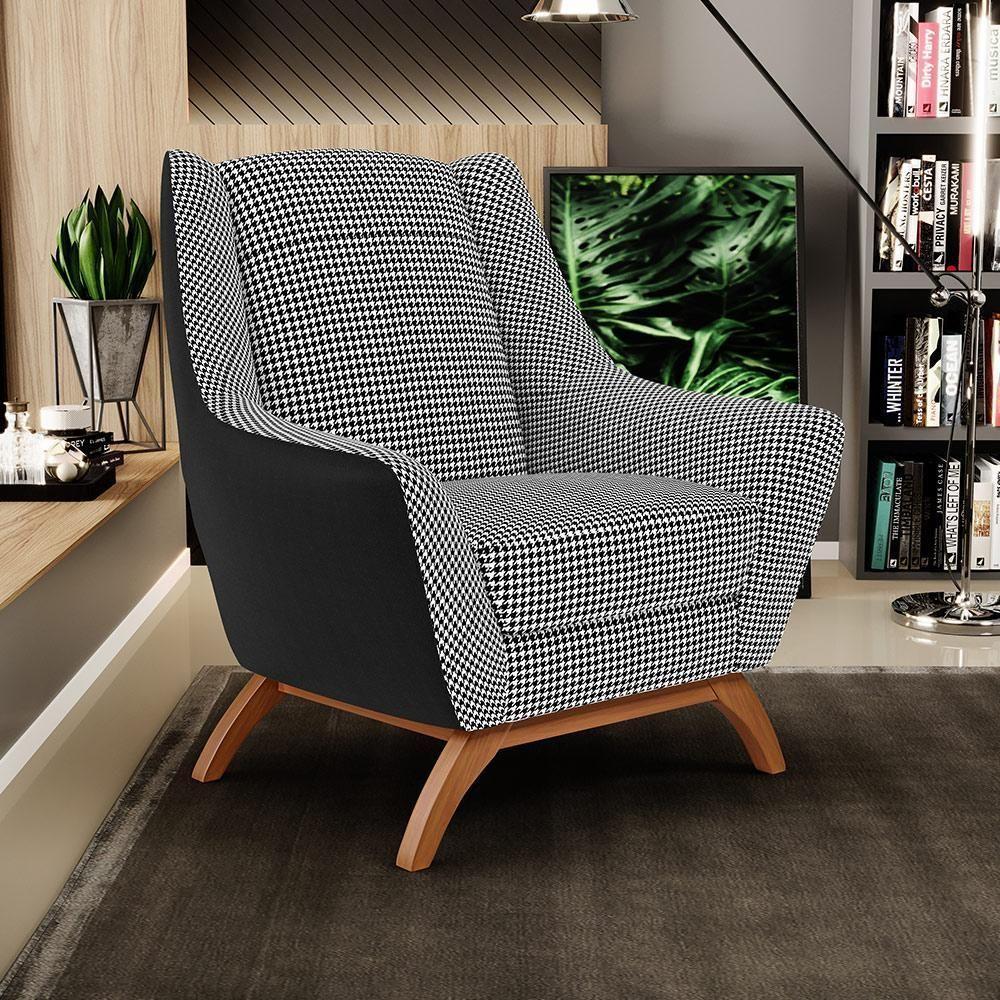 Kit 02 Poltronas Corano Preto C-05 Pied Poule - 8