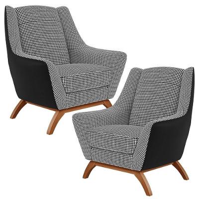 Kit 2 Poltronas Decorativas Juliet D02 Corano Suede Preto Multicolorido Lyam Decor