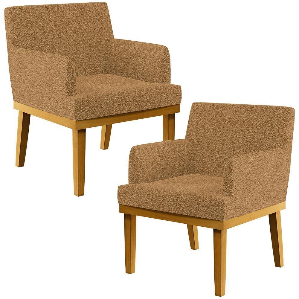 Kit 02 Poltronas Decorativa Para Sala De Estar E Recepção Beatriz W01 Bouclê Mostarda - 1