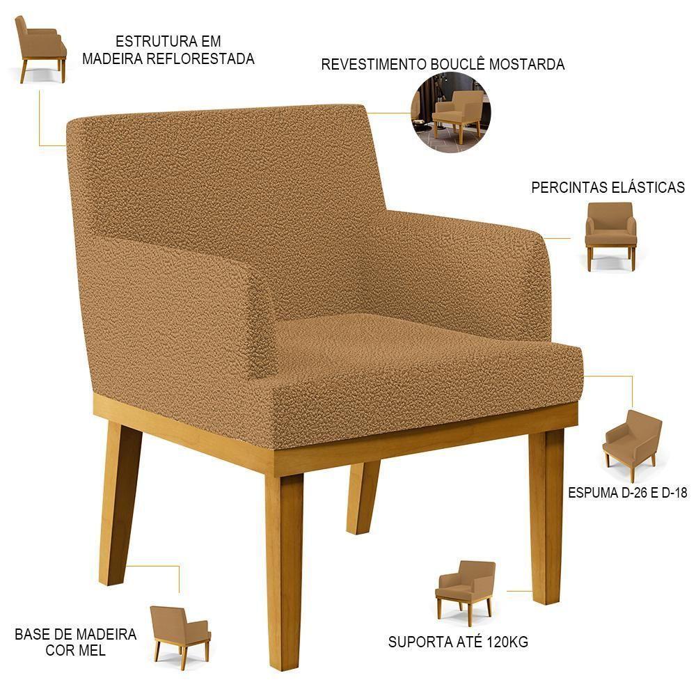 Kit 02 Poltronas Decorativa Para Sala De Estar E Recepção Beatriz W01 Bouclê Mostarda - 8