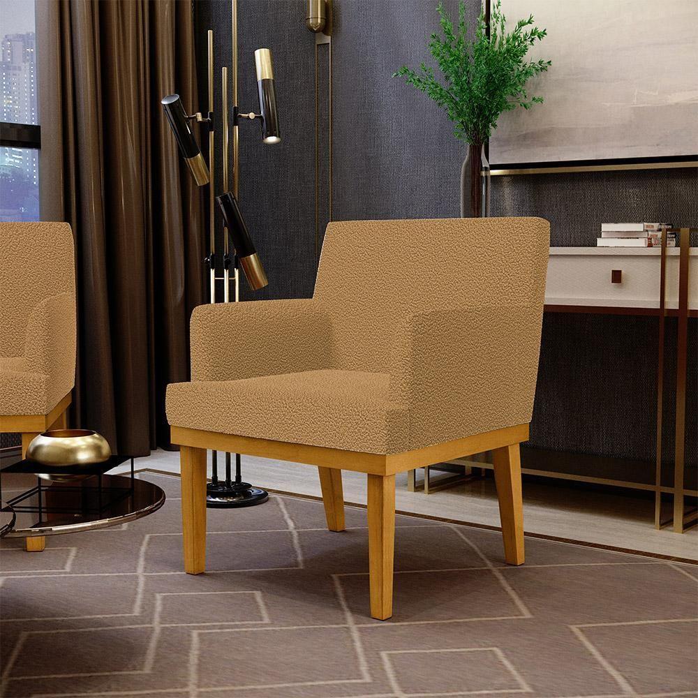 Kit 02 Poltronas Decorativa Para Sala De Estar E Recepção Beatriz W01 Bouclê Mostarda - 10