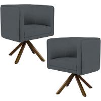 Kit 02 Poltronas Base Giratória De Madeira Corano Cinza - 1