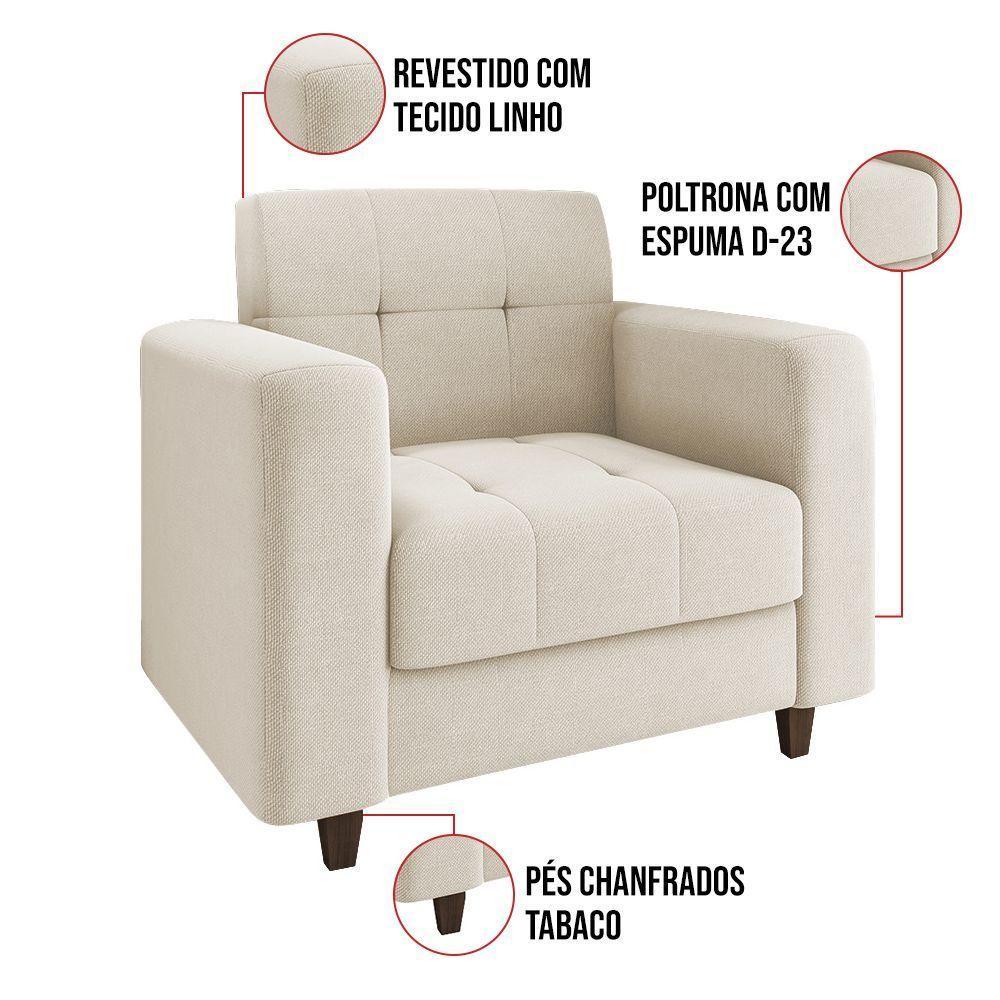 Kit 02 Poltronas Arezzo Linho Pés Chanfrado Marrom - D'rossi Cor A19 Bege - 3