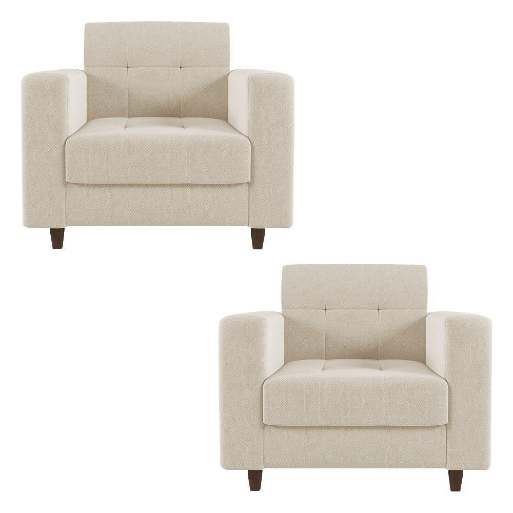 Kit 02 Poltronas Arezzo Linho Pés Chanfrado Marrom - D'rossi Cor A19 Bege - 4