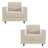 Kit 02 Poltronas Arezzo Linho Pés Chanfrado Marrom - D'rossi Cor A19 Bege - 1