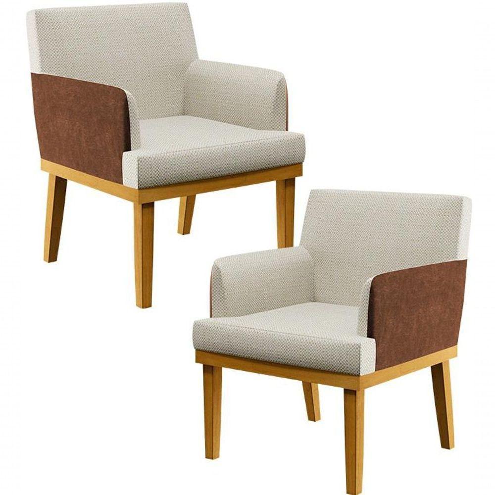 Kit 02 Poltronas Decorativa Base Mel Beatriz W01 Linho Champagne Couríssimo Marrom - 1
