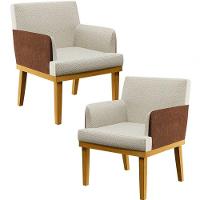 Kit 02 Poltronas Decorativa Base Mel Beatriz W01 Linho Champagne Couríssimo Marrom - 1