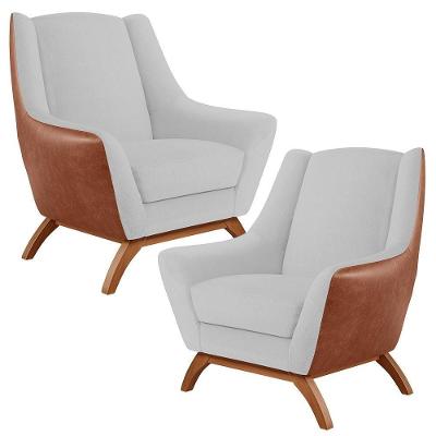 Kit 2 Poltronas Decorativas Juliet D02 Couríssimo Camel Linho Cinza Lyam Decor