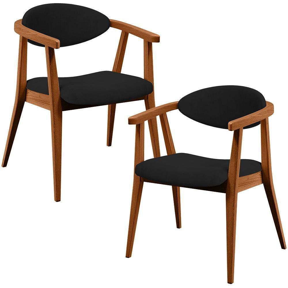 Kit 02 Poltronas Decorativas Para Sala De Estar Jantar Cecília B04 Suede Preto - 1