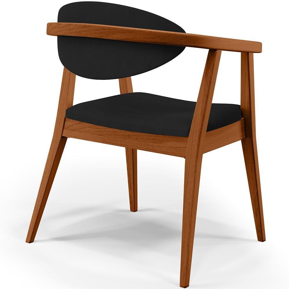 Kit 02 Poltronas Decorativas Para Sala De Estar Jantar Cecília B04 Suede Preto - 9