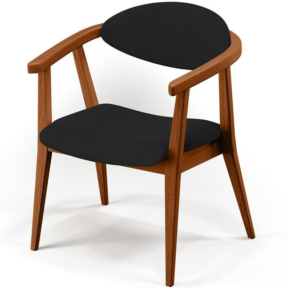 Kit 02 Poltronas Decorativas Para Sala De Estar Jantar Cecília B04 Suede Preto - 11