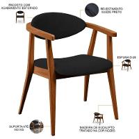 Kit 02 Poltronas Decorativas Para Sala De Estar Jantar Cecília B04 Suede Preto - 10