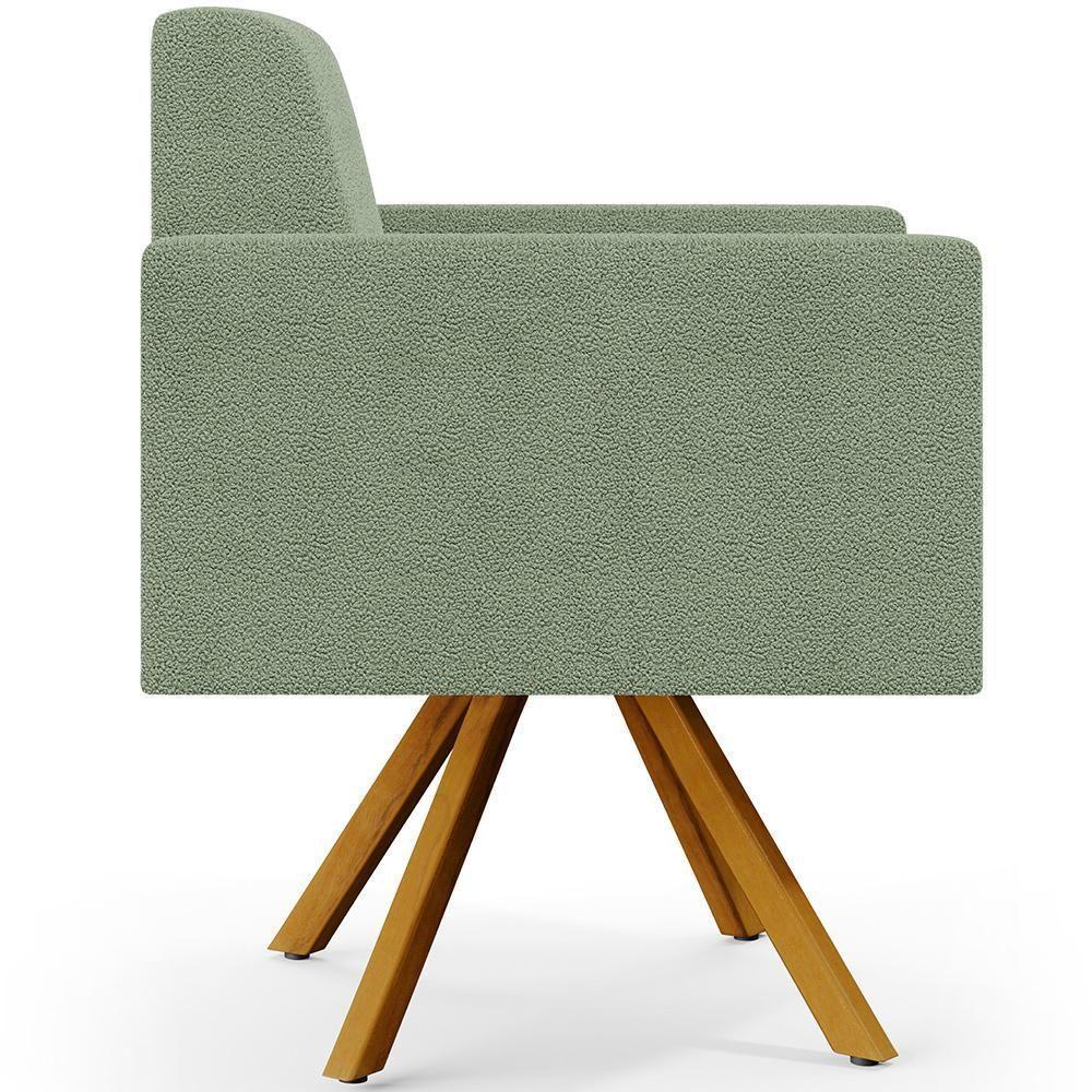 Kit 02 Poltronas Giratória Sala De Estar Base De Madeira Helô L02 Bouclê Oliva - 2