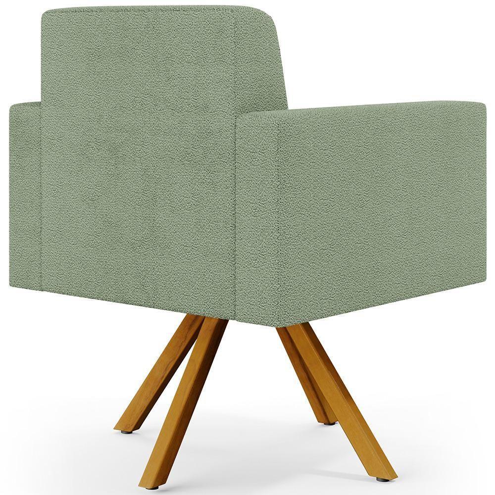 Kit 02 Poltronas Giratória Sala De Estar Base De Madeira Helô L02 Bouclê Oliva - 3