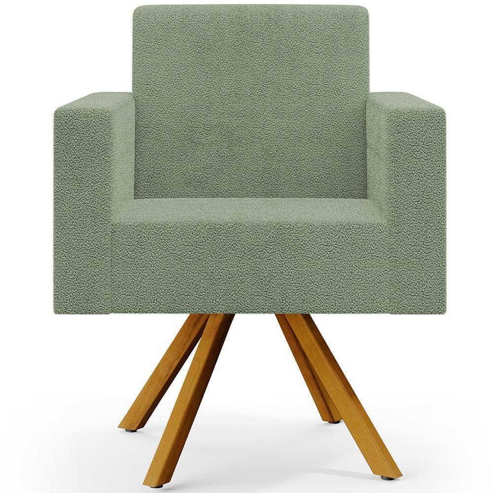 Kit 02 Poltronas Giratória Sala De Estar Base De Madeira Helô L02 Bouclê Oliva - 4