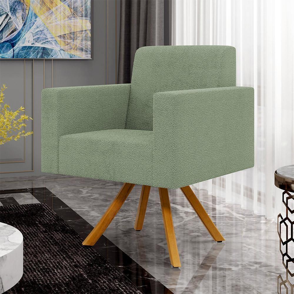 Kit 02 Poltronas Giratória Sala De Estar Base De Madeira Helô L02 Bouclê Oliva - 8