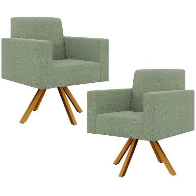 Kit 2 Poltronas Giratórias Helô L02 Bouclê Verde Lyam Decor