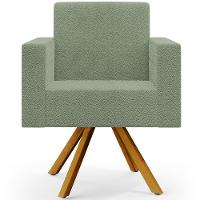 Kit 02 Poltronas Giratória Sala De Estar Base De Madeira Helô L02 Bouclê Oliva