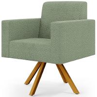 Kit 02 Poltronas Giratória Sala De Estar Base De Madeira Helô L02 Bouclê Oliva - 7