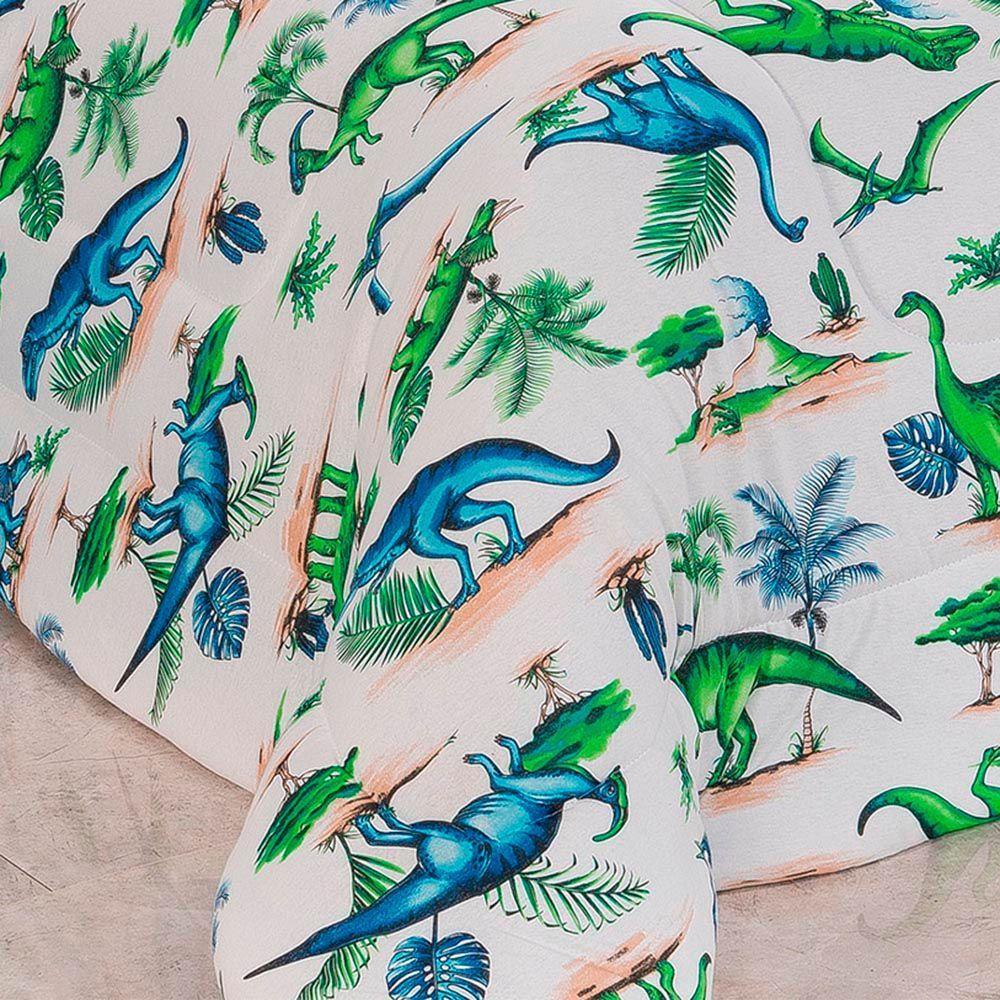 Edredom Fantasy Dinossauro Solteiro Infantil Tecido Malha 100% Algodão Macio Antialérgico - Azul - 2