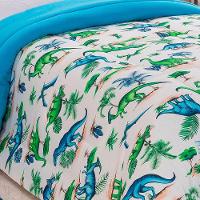 Edredom Fantasy Dinossauro Solteiro Infantil Tecido Malha 100% Algodão Macio Antialérgico - Azul - 1