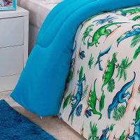 Edredom Fantasy Dinossauro Solteiro Infantil Tecido Malha 100% Algodão Macio Antialérgico - Azul - 3