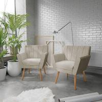 Kit 02 Poltronas Laura Pés Palito Linho Bege - 1