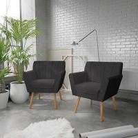 Kit 02 Poltronas Laura Pés Palito Linho Cinza escuro - 1