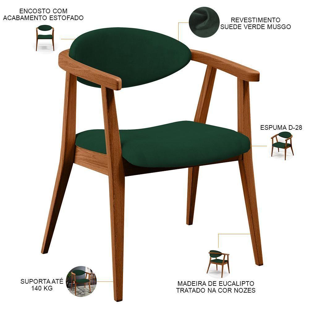 Kit 02 Poltronas Decorativas Para Sala De Estar Jantar Cecília B04 Suede Verde Musgo - 7