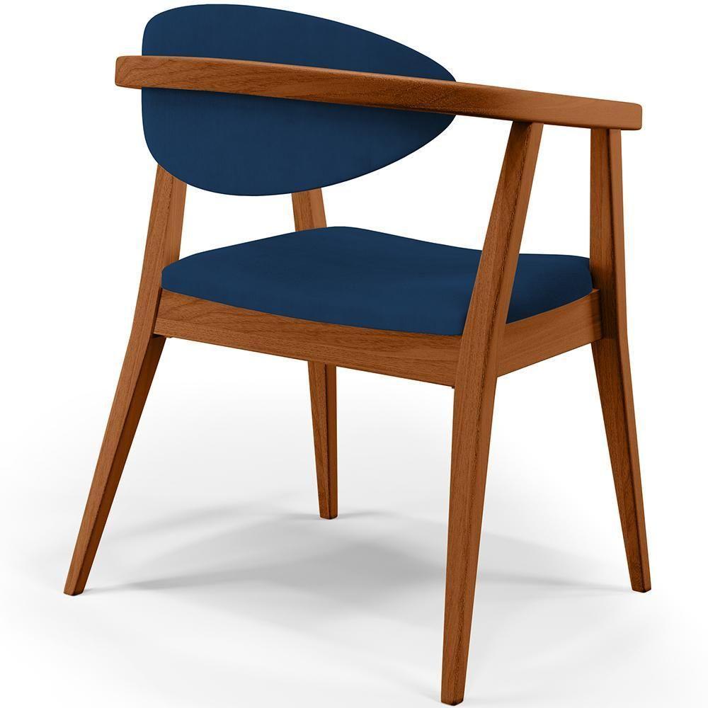 Kit 02 Poltronas Decorativas Para Sala De Estar Jantar Cecília B04 Suede Azul Marinho - 2