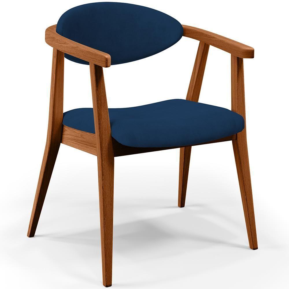 Kit 02 Poltronas Decorativas Para Sala De Estar Jantar Cecília B04 Suede Azul Marinho - 8