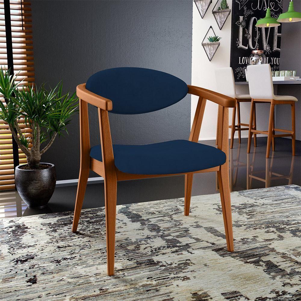 Kit 02 Poltronas Decorativas Para Sala De Estar Jantar Cecília B04 Suede Azul Marinho - 9