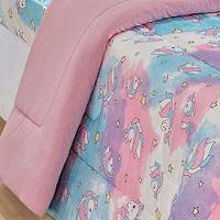 Edredom Fantasy Unicórnio Solteiro Infantil Tecido Malha 100% Algodão Macio Antialérgico - Rosa - 3