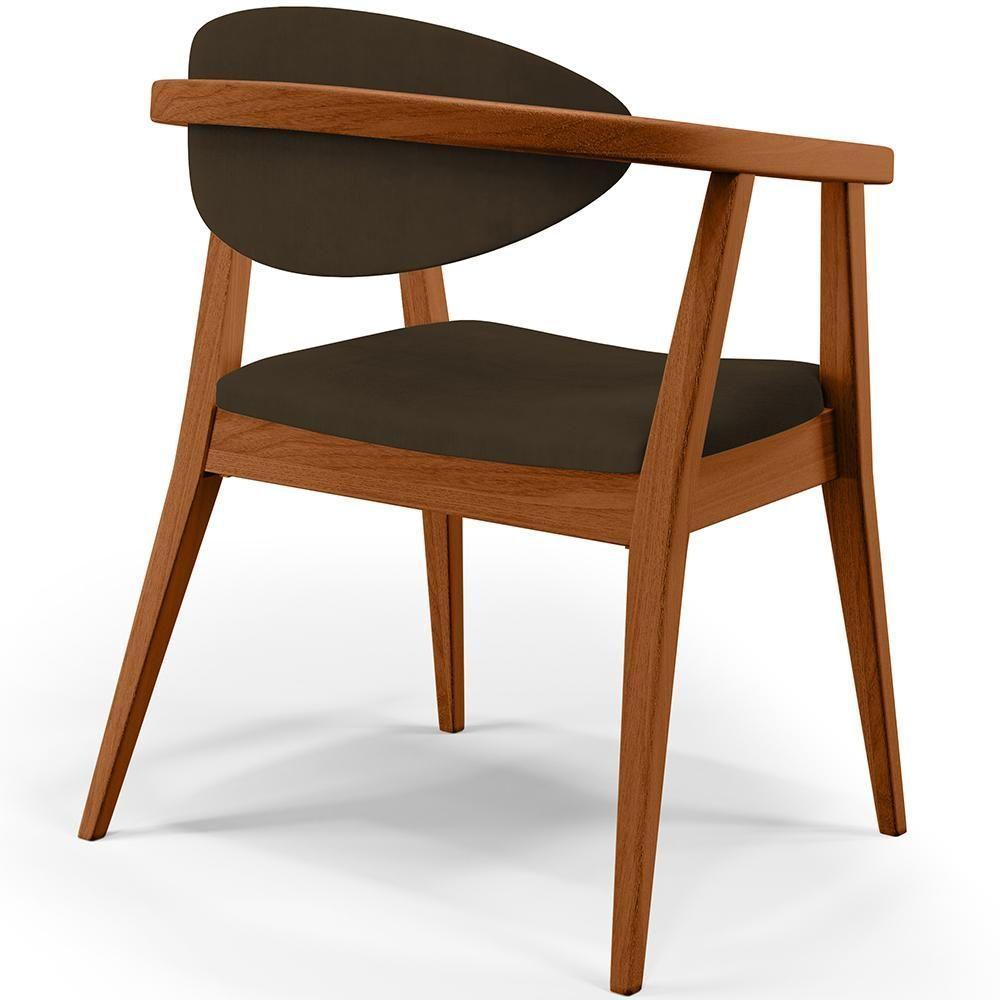 Kit 02 Poltronas Decorativas Para Sala De Estar Jantar Cecília B04 Suede Marrom - 2