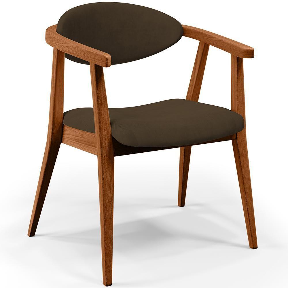 Kit 02 Poltronas Decorativas Para Sala De Estar Jantar Cecília B04 Suede Marrom - 8