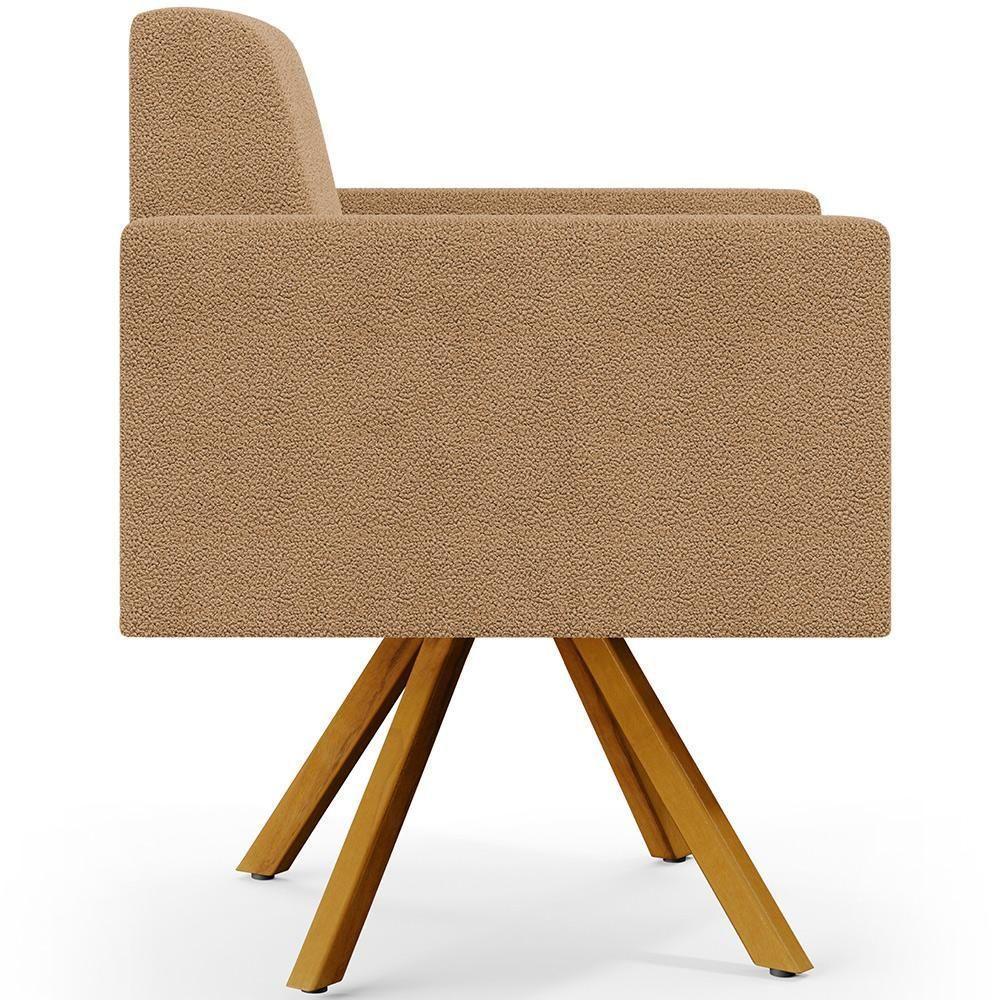 Kit 02 Poltronas Decorativa Giratória Base De Madeira Helô L02 Bouclê Mostarda - 3