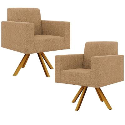 Kit 2 Poltronas Giratórias Helô L02 Bouclê Mostarda Lyam Decor