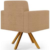 Kit 02 Poltronas Decorativa Giratória Base De Madeira Helô L02 Bouclê Mostarda - 2