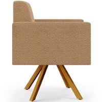 Kit 02 Poltronas Decorativa Giratória Base De Madeira Helô L02 Bouclê Mostarda - 3