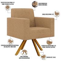 Kit 02 Poltronas Decorativa Giratória Base De Madeira Helô L02 Bouclê Mostarda - 6