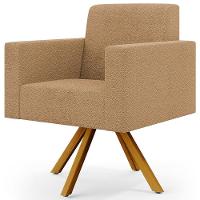 Kit 02 Poltronas Decorativa Giratória Base De Madeira Helô L02 Bouclê Mostarda - 7