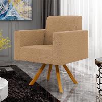 Kit 02 Poltronas Decorativa Giratória Base De Madeira Helô L02 Bouclê Mostarda - 8