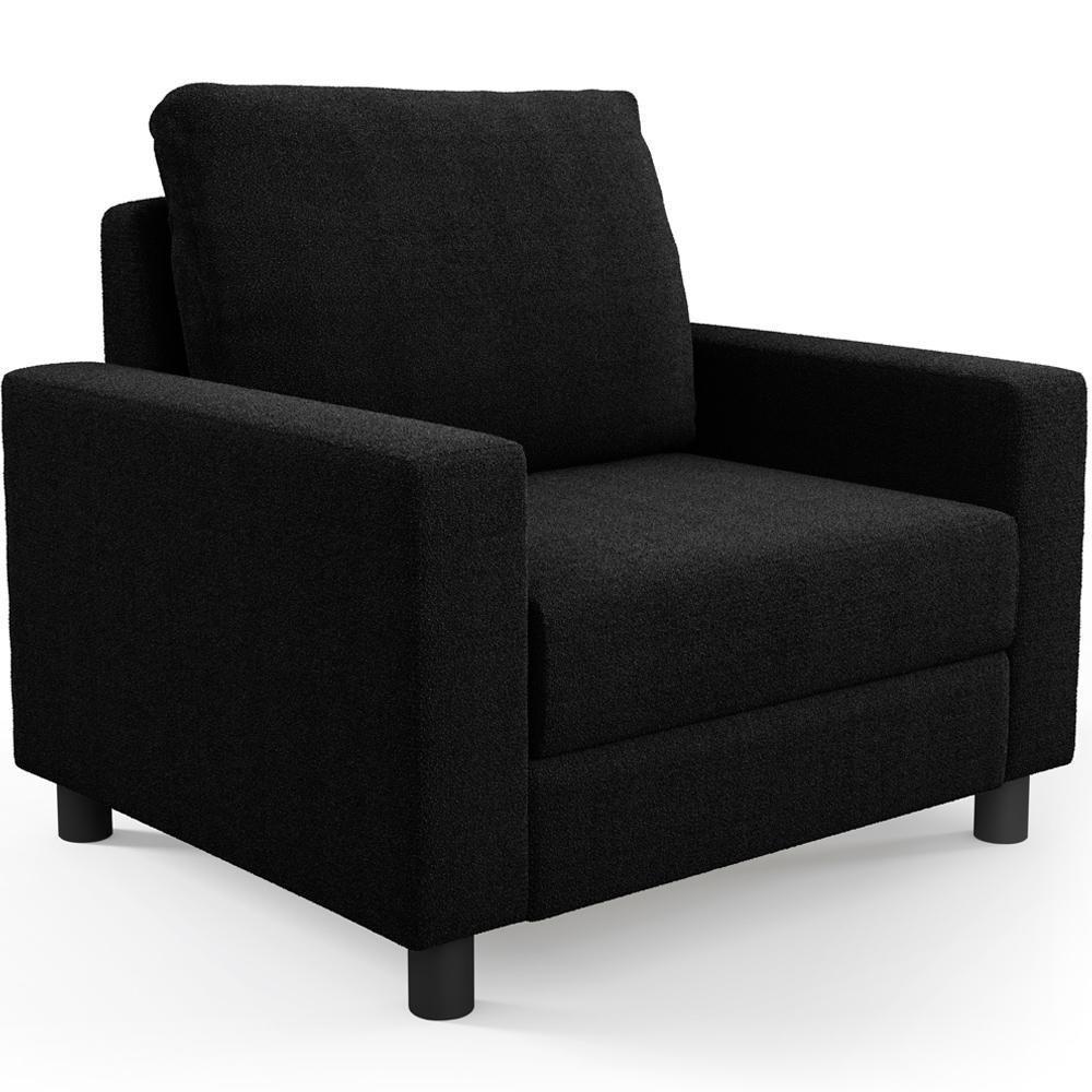 Kit 02 Poltronas Decorativa Para Sala De Estar E Recepção Malta L02 Bouclê Preto - 1