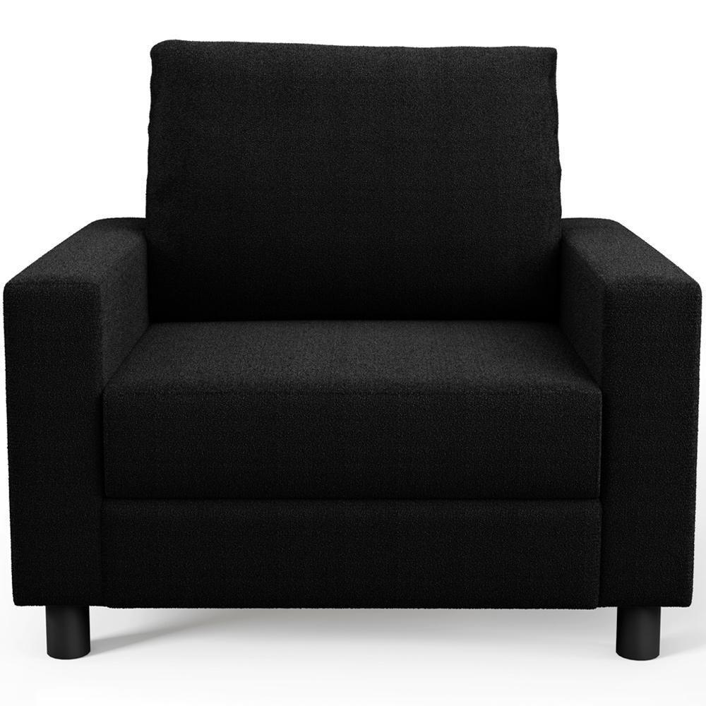 Kit 02 Poltronas Decorativa Para Sala De Estar E Recepção Malta L02 Bouclê Preto - 4