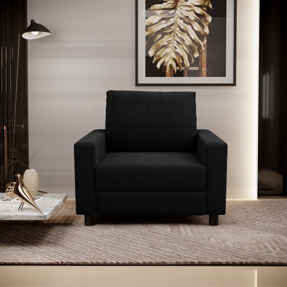 Kit 02 Poltronas Decorativa Para Sala De Estar E Recepção Malta L02 Bouclê Preto - 7