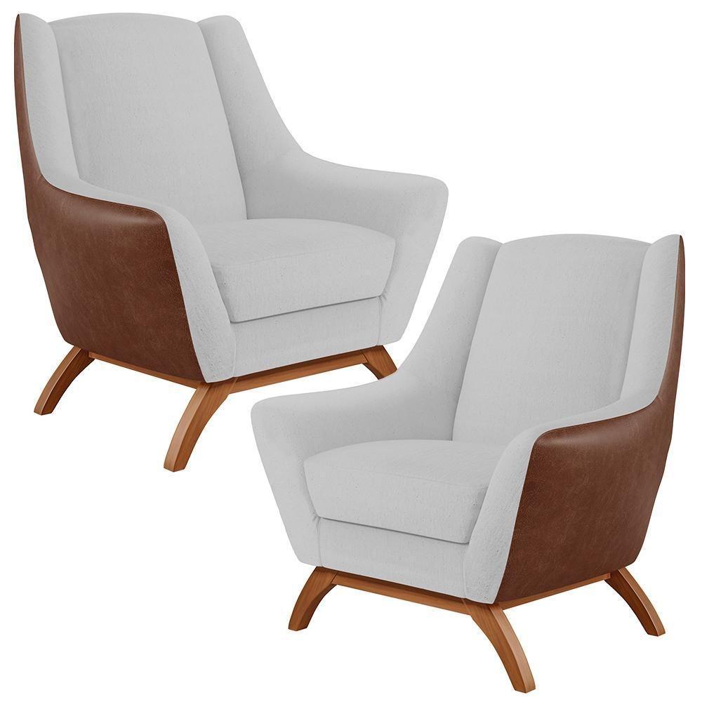 Kit 02 Poltronas Marrom B-38 Linho Cinza D-315 - 1