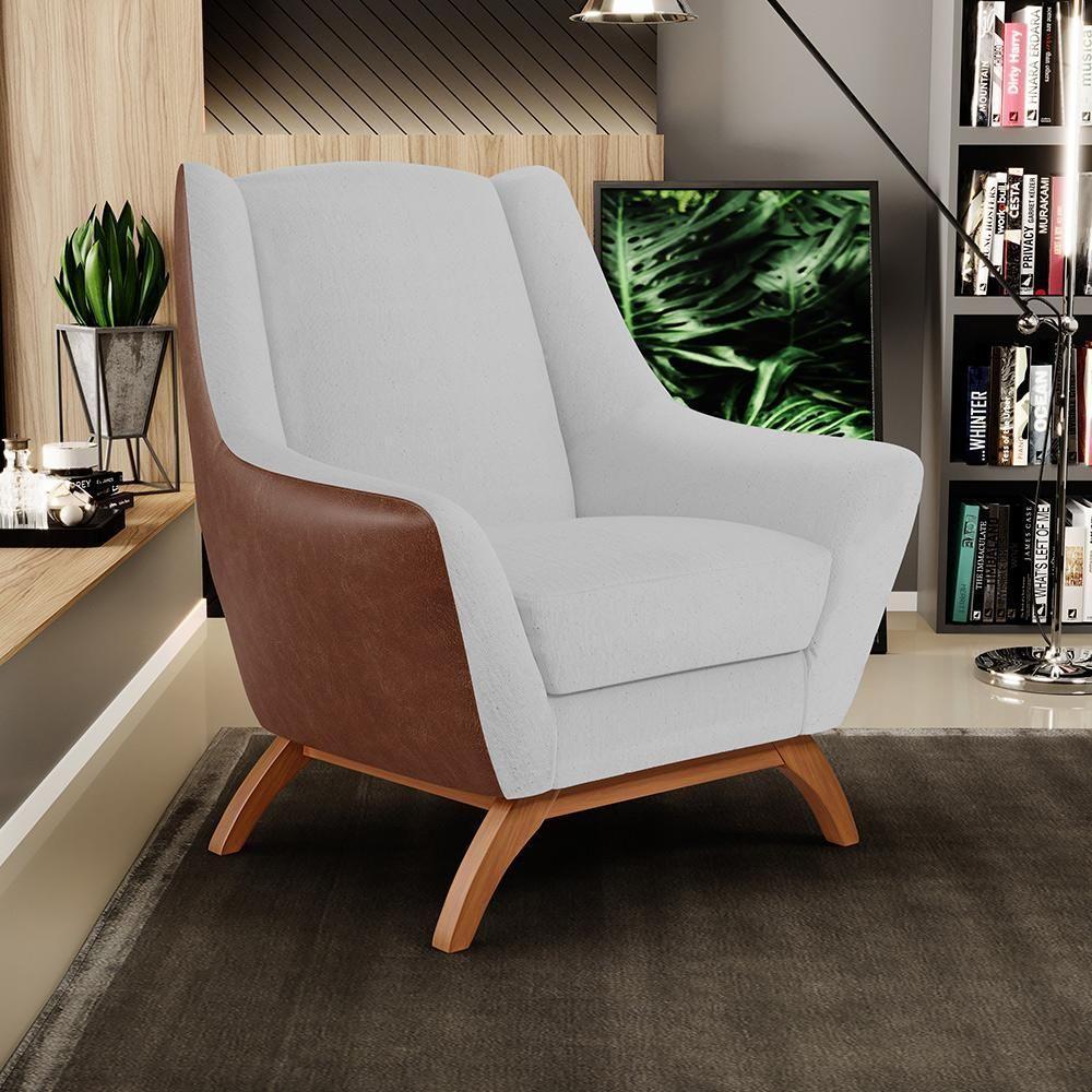 Kit 02 Poltronas Marrom B-38 Linho Cinza D-315 - 8