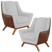 Kit 02 Poltronas Marrom B-38 Linho Cinza D-315 - 1