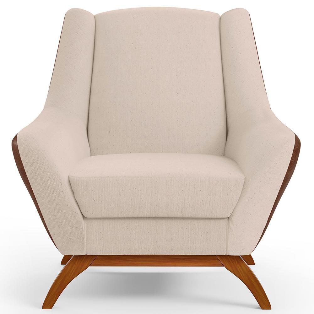 Kit 02 Poltronas Marrom B-38 Linho Bege C-107 - 4